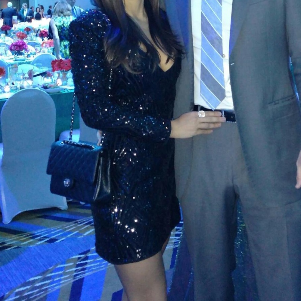 Saylor black sequin mini dress with deep V sz s